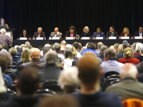The Fair Deal Panel listens to speakers at the Commonwealth Centre in Calgary on Tuesday, Dec. 10, 2019.