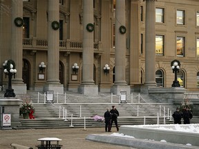 A deceased body that was found on the front steps of the Alberta Legislature on Monday December 2, 2019. (PHOTO BY LARRY WONG/POSTMEDIA)
