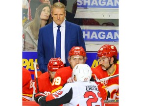 Calgary Flames interim head coach Geoff Ward on the bench during a game against the Ottawa Senators in NHL hockey in Calgary on Saturday November 30, 2019. Al Charest / Postmedia