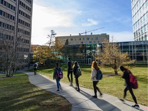 Students head to class at the University of Calgary campus on Thursday, Oct. 24, 2019.
