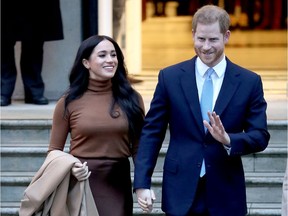 Prince Harry, Duke of Sussex and Meghan, Duchess of Sussex depart Canada House on Jan. 7, 2020 in London.