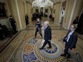 Senate Majority Leader Mitch McConnell (R-KY) walks to the Senate floor following a recess in the impeachment trial of President Donald Trump at the U.S. Capitol on January 23, 2020 in Washington, DC.