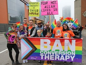 Members of a working group that had been tasked with banning gay conversion therapy in Alberta acted as marshals at Calgary's Pride Parade on Sunday Sept. 1, 2019.