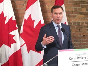 Finance Minister Bill Morneau speaks following federal budget consultations with the Business Council of Alberta in Calgary on Thursday, Jan. 16, 2020.