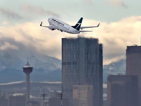A WestJet Boeing 737 takes off from the Calgary International Airport on Thursday, January 23, 2020.
