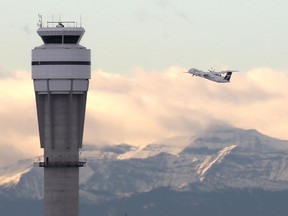 A WestJet Bombardier Q400 takes off at Calgary International Airport on Thursday, January 23, 2020.