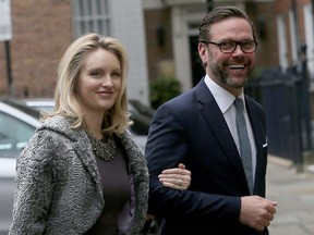 FILE PHOTO: James Murdoch, the son of media mogul Rupert Murdoch, and his wife Kathryn arrive for a reception to celebrate the wedding between Rupert Murdoch and former supermodel Jerry Hall in London, Britain March 5, 2016. REUTERS/Neil Hall/File Photo ORG XMIT: FW1