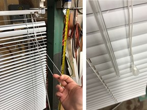 Three views of the blinds under the recall notice.