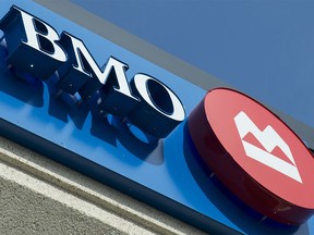 A Bank of Montreal sign is pictured in North Vancouver, B.C. Tuesday, April, 2, 2019. THE CANADIAN PRESS/Jonathan Hayward ORG XMIT: CPT101