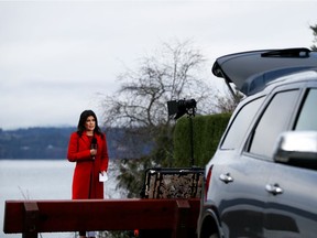 International media, such as this crew from Australia, have converged in the area of North Saanich, B.C. where Prince Harry and Meghan, Duchess of Sussex, are said to be staying. REUTERS/Kevin Light