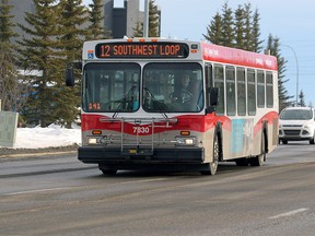 A Calgary Transit bus is seen driving on Shawville Blvd SE on Thursday, January 23, 2020. Brendan Miller/Postmedia