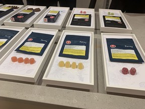 Cannabis chocolates, chews and tea on display at the Ontario Cannabis Store's on Jan. 3, 2020.
