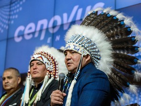 Roger Marten, Cold Lake First Nations Chief, speaks at a news conference regarding a major housing investment by Cenovus on Thursday, Jan. 30, 2020.