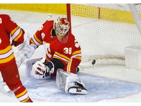 Calgary Flames goalie Cam Talbot is scored on by the New York Rangers in first period action at the Scotiabank Saddledome in Calgary on Thursday, January 2, 2020. Darren Makowichuk/Postmedia