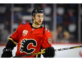 Calgary Flames Andrew Mangiapane during warm-up before facing the Colorado Avalanche during NHL hockey in Calgary on Tuesday November 19, 2019. Al Charest / Postmedia