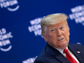 U.S. President Donald Trump addresses the World Economic Forum in Davos, on Jan. 21, 2020.