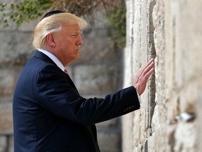 U.S. President Donald Trump visits the Western Wall, the holiest site where Jews can pray, in Jerusalem's Old City on May 22, 2017.