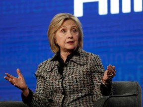 Former U.S. Secretary of State Hillary Clinton speaks at a panel for the Hulu documentary "Hillary" during the Winter TCA Press Tour in Pasadena, California, U.S., January 17, 2020.