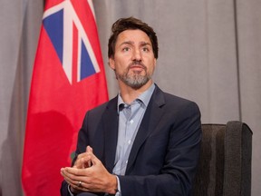 Prime Minister Justin Trudeau speaks to media while meeting with Manitoba Premier, Brian Pallister during the Liberal Cabinet Retreat at the Fairmont Hotel in Winnipeg, Monday, Jan. 20, 2020.