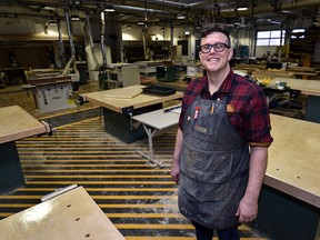 Construction teacher Josh Overland in the cabinet-making workshop at Lord Beaverbrook High School in Calgary.