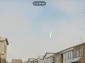 Tim Wiebe's doorbell camera captured what appears to be a meteor streaking across the sky over Calgary on Saturday, February 8, 2020.