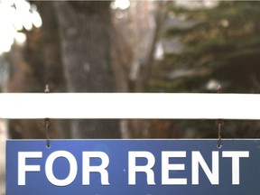 A For Rent sign is shown in front of a rental property on 4 St SW in Calgary, Alta on Thursday November 24, 2016. Hope Street Real Estate Corp says a record 37% of Calgary's available rental listings are currently sitting empty. Jim Wells//Postmedia ORG XMIT: POS1611241502352072