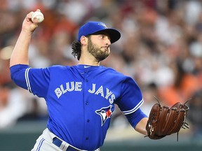 BALTIMORE, MD - MAY 29:  Mike Bolsinger #49 of the Toronto Blue Jays pitches in the first inning during a baseball game against the Baltimore Orioles at Oriole Park at Camden Yards on May 20, 2017 in Baltimore, Maryland (Photo by Mitchell Layton/Getty Images) ORG XMIT: POS2017052021490369
