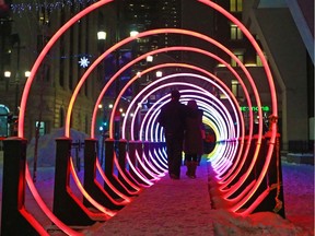 Calgarians braved the cold to enjoy the lights and action of the Glow Downtown Winter Light Festival on Saturday February 16, 2019.