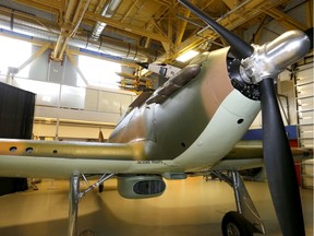 The Hawker Hurricane #5389 which has been in Wetaskiwin for restoration with the Calgary Mosquito Society since 2012 and is back at The Hangar Flight Museum in Calgary for an unveiling November 6th on Thursday, October 31, 2019. Darren Makowichuk/Postmedia