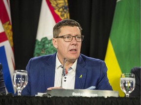 Saskatchewan's Premier Scott Moe speaks at The Council of Federation provincial and territorial Premiers meeting at Mississauga's Hilton Toronto Airport, Monday December 2, 2019.