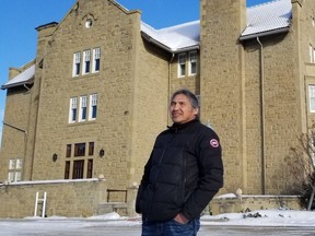 Athabasca Chipewyan First Nation Chief Allan Adam is pictured outside Government House in Edmonton on Feb. 12, 2020.