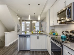 A view from the kitchen in the Newbury show home at Unity at Seton by Trico Homes.