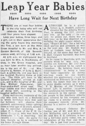 Calgary Herald, Feb. 29, 1936.