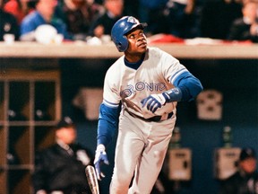 Tony Fernandez watches his hit during ACLS game six action against the Chicago White Sox on  Oct. 12, 1993. Fred Thornhill/Toronto Sun/QMI Agency