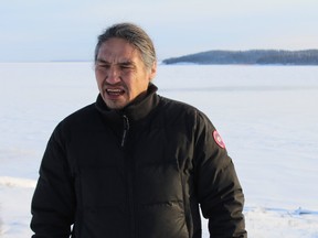 Chief Allan Adam of the Athabasca Chipewyan First Nation at the frozen shores of Lake Athabasca in Fort Chipewyan on Thursday, January 16, 2020.