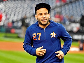 FILE PHOTO: Oct 26, 2019; Washington, DC, USA; Houston Astros second baseman Jose Altuve (27) before game four of the 2019 World Series against the Washington Nationals at Nationals Park. Mandatory Credit:  Brad Mills-USA TODAY Sports/File Photo ORG XMIT: FW1