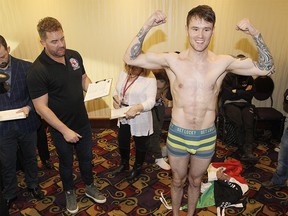 Calgary's Devin Reti is seen during weighs-in at the Deerfoot Inn & Casio prior to the Dekada card boxing competition. Friday, February 14, 2020. Brendan Miller/Postmedia