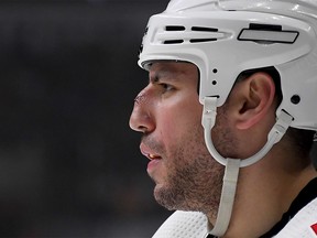 Feb 12, 2020; Los Angeles, California, USA; Calgary Flames left wing Milan Lucic (17) looks on during the third period against the Los Angeles Kings at Staples Center. Mandatory Credit: Jayne Kamin-Oncea-USA TODAY Sports ORG XMIT: USATSI-405871