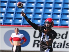 Calgary Stampeders quarterback Montell Cozart practises at McMahon Stadium in Calgary, Thursday August 15, 2019. Gavin Young/Postmedia