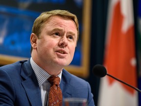 Health Minister Tyler Shandro speaks at a news conference at McDougall Centre in Calgary on Monday, Feb. 3, 2020.