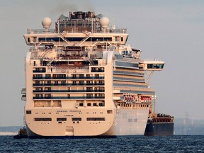 Cruise ship Diamond Princess is seen anchored off the Yokohama Port in Yokohama, south of Tokyo, Japan, on  Feb. 4, 2020.