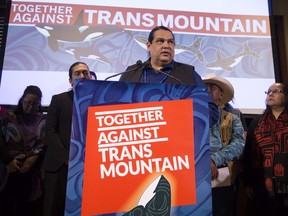 Tsleil-Waututh Nation Sundance Chief Rueben George along with other Indigenous leaders comment on the Trans Mountain pipeline decision by the Federal Court of Appeal in Vancouver B.C, Tuesday, February 4, 2020.