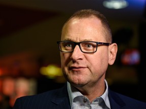 Calgary Flames General Manager Brad Treliving speaks with the media after the team's 40th season luncheon at Scotiabank Saddledome on Monday, March 9, 2020. Azin Ghaffari/Postmedia