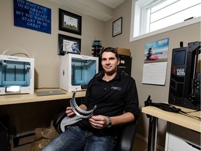Colin Pischke, president of Print Your Mind 3D, poses for a photo at his home office in Calgary on Saturday, March 21, 2020. Azin Ghaffari/Postmedia