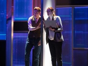 Vertigo Theatre has had to postpone it's showing of Cipher. This is an image from its run in Vancouver, starring  Braden Griffiths and Ellen Close. Courtesy, David Cooper.