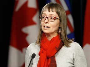 Alberta’s Chief Medical Officer of Health Dr. Deena Hinshaw speaks with the media about the coronavirus cases in Alberta during a news conference at the Alberta Legislature, on Friday, March 6, 2020. Photo by Ian Kucerak/Postmedia