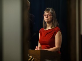 Dr. Deena Hinshaw, Alberta's chief medical officer of health, gives an update on the COVID-19 testing regimen and the provincial health response to the ongoing global pandemic at the Alberta Legislature in Edmonton, on Monday, March 23, 2020. Photo by Ian Kucerak/Postmedia