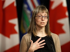 Dr. Deena Hinshaw, Alberta's Chief Medical Officer of Health, gives a daily update on the province's COVID-19 pandemic response at the Alberta Legislature in Edmonton, on Thursday, March 26, 2020.