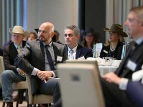 Members of the Calgary Chamber of Commerce listen to Alberta Finance Minister Travis Toews during a speech on Monday, March 2, 2020.