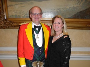 The annual Grand Highland Military Ball would not be the success it is if not for the outstanding leadership of Hon. Col. Lauchlan Currie, CEO of ARC Financial Corp. Pictured with Currie at the 71st annual is his wife Karen Currie.